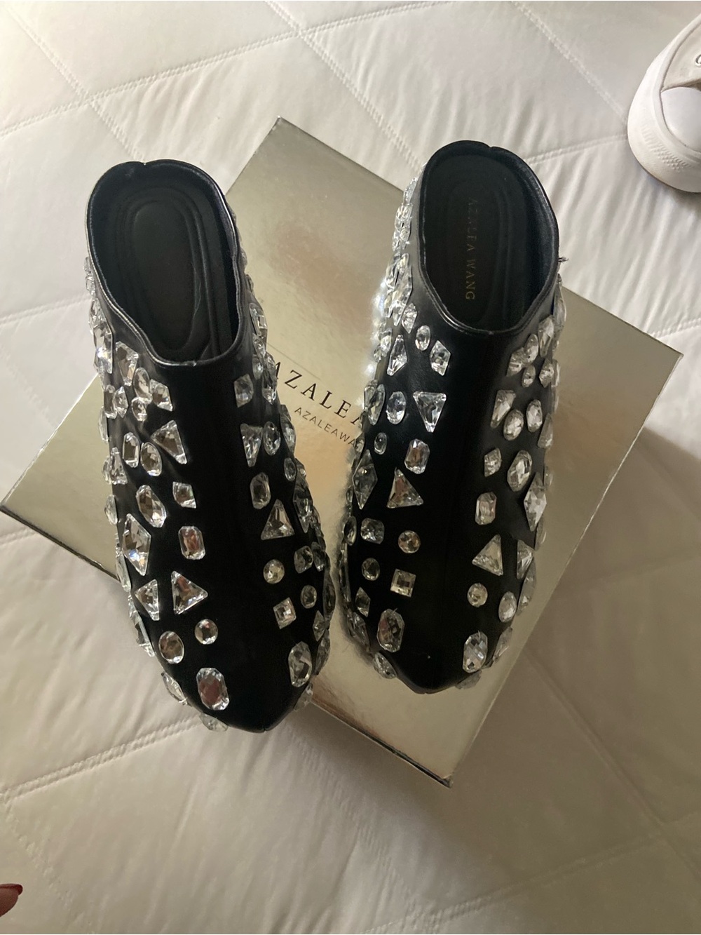 Azalea Wang Black Crystal-Embellished Mules